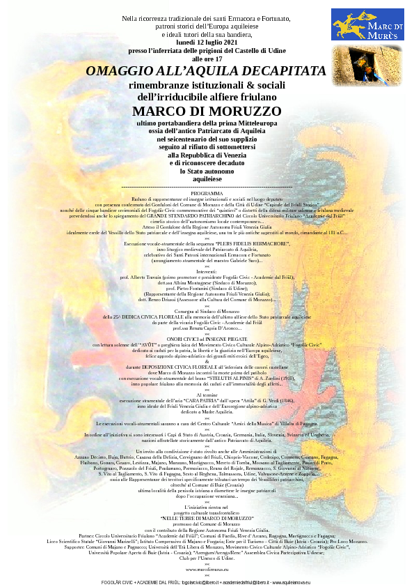 Cerimonia commemorativa in ricordo dell'alfiere friulano MARCO DI MORUZZO